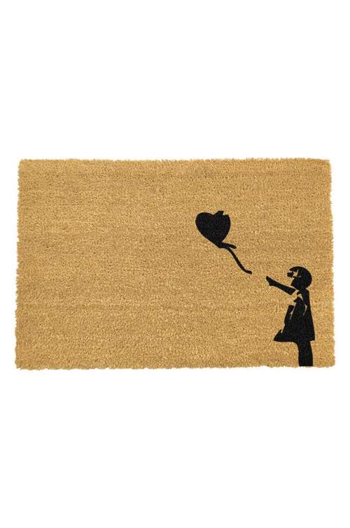 Rohožka z přírodního kokosového vlákna Artsy Doormats Girl with a Balloon Graffiti, 40 x 60 cm