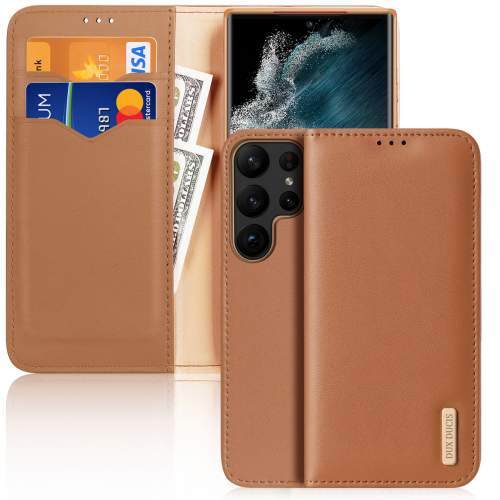 DUX DUCIS Hivo kožené pouzdro s RFID blokováním na Samsung Galaxy S23 ULTRA 5G Brown