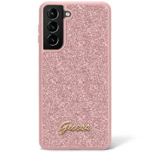 Guess GUHCS23LHGGSHP Samsung Galaxy S23 Ultra růžové pevné pouzdro Glitter Script