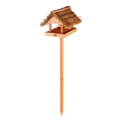 ESSCHERT DESIGN Krmítko pro ptáčky "BEST FOR BIRDS" na noze, dřevěné se slaměnou střechou, 26,5 x 29 x 113 cm