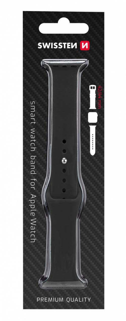 Swissten řemínek pro Apple Watch silikonový, 42-44 mm, černý