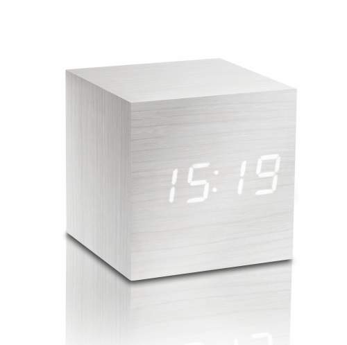Gingko Bílý budík s bílým LED displejem Cube Click Clock