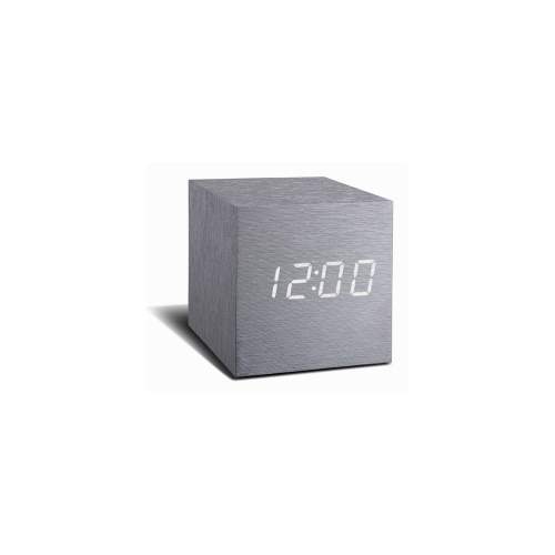 Gingko Šedý budík s bílým LED displejem Cube Click Clock