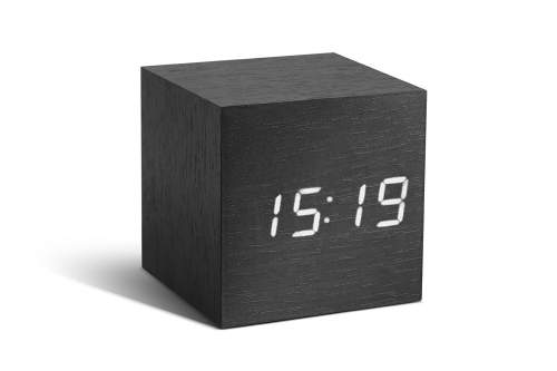 Gingko Tmavě šedý budík s bílým LED displejem Cube Click Clock