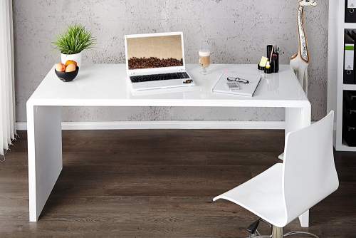 Moebel Living Bílý lesklý dřevěný pracovní stůl Bersh 120 cm
