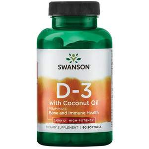 Swanson Vitamin D-3 with Coconut Oil 60 ks, gelové tablety, 2000 IU