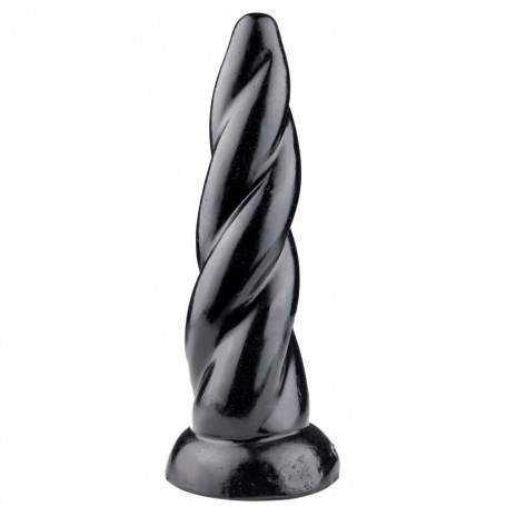 AnimHole Unicorn Twist, černé vinylové dildo – roh jednorožce 21,5 x 3,5–6 cm