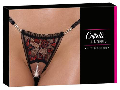 Cottelli - luxury pink pearl thong (red-black)S/M