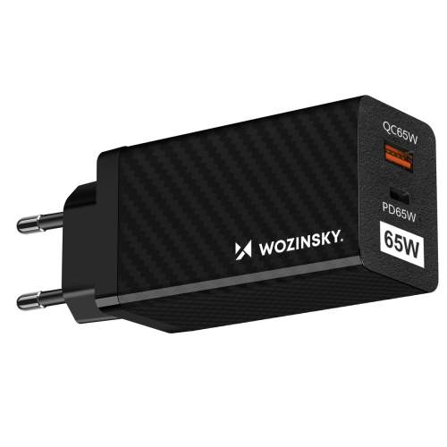 Wozinsky 65W GaN nabíječka s USB porty, USB C podporuje QC 3.0 PD černá (WWCG01)