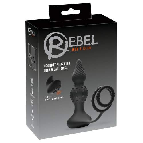 Rebel 2in1 - battery-powered, radio anal vibrator with penis ring (black)