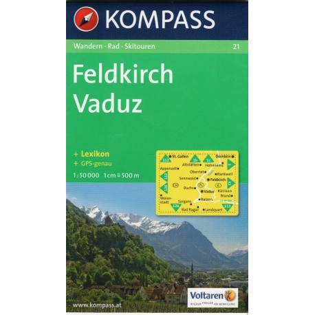 Feldkirch, Vaduz - mapa Kompass č.21 - 1:50t /Lichtenštejsko,Švýcarsko,Rakousko/