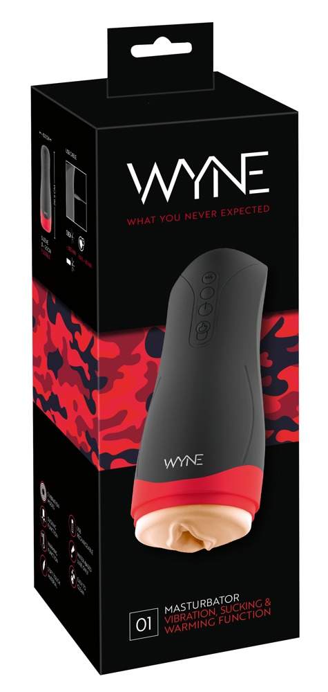 WYNE 01 - rechargeable, vibrating suction, heating masturbator (black)