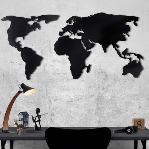 Černá nástěnná kovová dekorace World Map