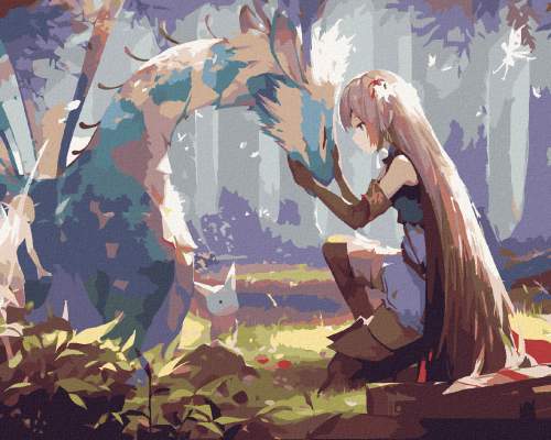 Malování podle čísel 40 x 50 cm Anime - Dívka s drakem