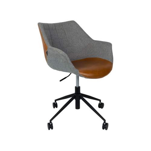 Zuiver Doulton Šedá kancelářská židle s hnědým detailem