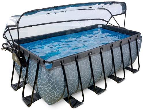 EXIT Rámový bazén 4x2x1,22m (12v Sand filtr) - šedý + střešní okno + tepelné čerpadlo