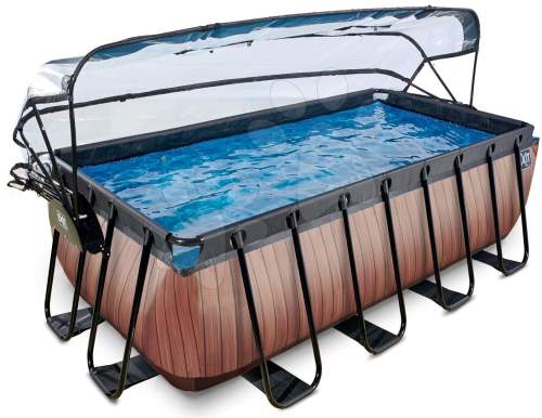 EXIT rámový bazén 4x2x1,22m (12v Sand filtr) - dřevěná optika + střešní okno + tepelné čerpadlo