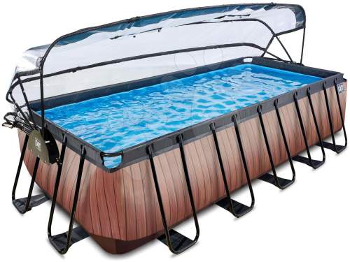 Bazén EXIT Wood 540x250x122cm s krytem a filtračním čerpadlem Sand , hnědý