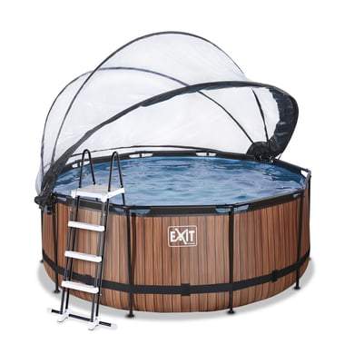 Bazén s krytem pískovou filtrací a tepelným čerpadlem Wood pool Exit Toys kruhový ocelová konstrukce 360*122 cm hnědý od 6 let