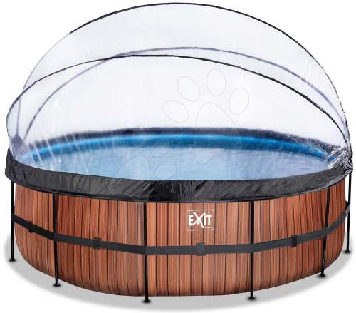 Bazén EXIT Wood ø450x122cm s krytem a filtračním čerpadlem Sand , hnědý