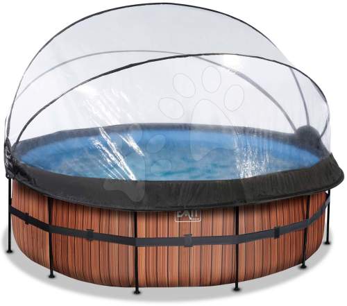 EXIT Frame Pool ø427x122cm (12v Sand filtr) - vzhled dřeva + sluneční stříška