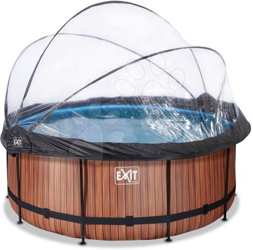 Bazén EXIT Wood ø360x122cm s krytem a filtračním čerpadlem Sand , hnědý