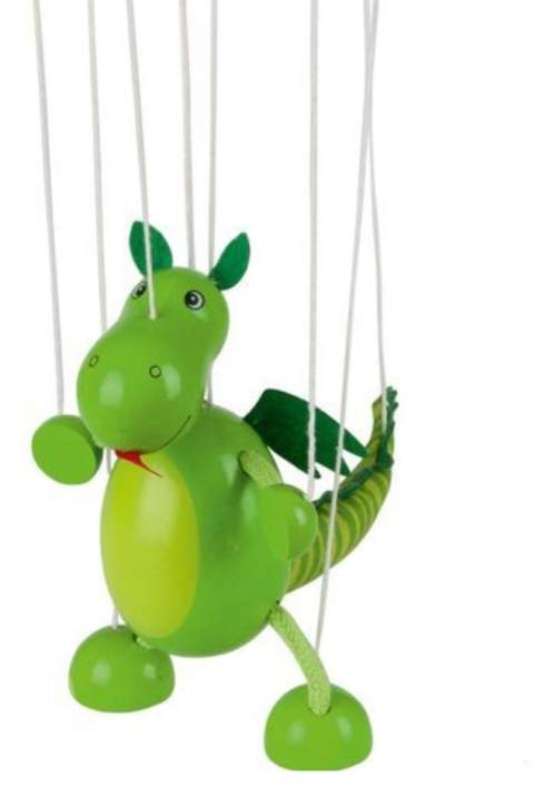 Loutka marioneta - Dinosaurus zelený dřevěný (Goki)