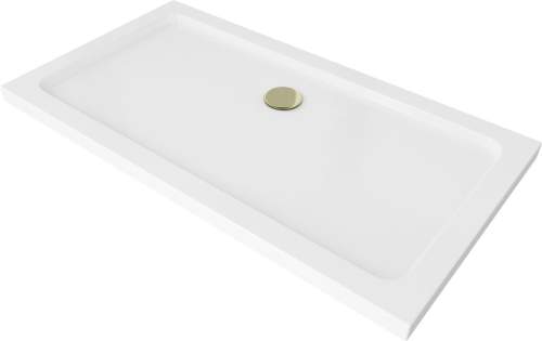 MEXEN/S Flat sprchová vanička obdelníková slim 130 x 70 cm, bílá + zlatý sifon 40107013G