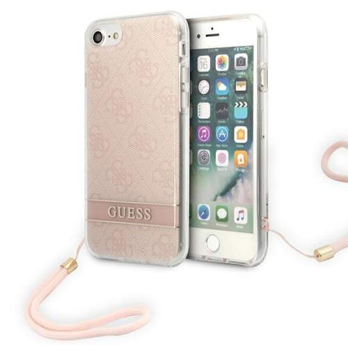 Guess GUOHCI8H4STP Apple iPhone SE 2022/SE 2020/8/7 růžové pevné pouzdro 4G Print Strap