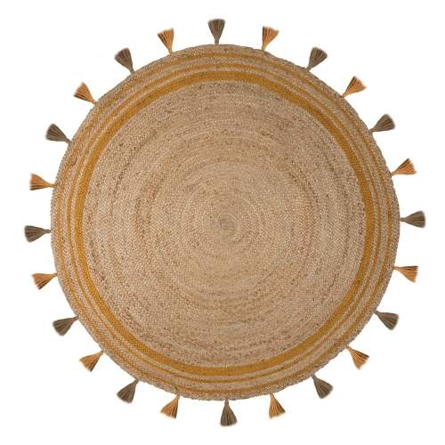 Flair Rugs koberce Kusový koberec Lunara Jute Circle Ochre - 150x150 (průměr) kruh cm
