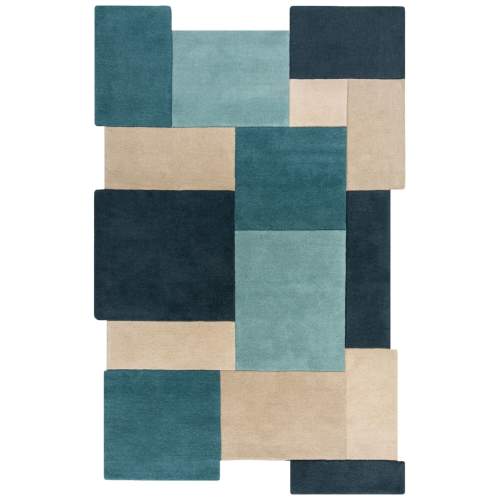 Modro-béžový vlněný koberec běhoun 230x60 cm Abstract Collage - Flair Rugs