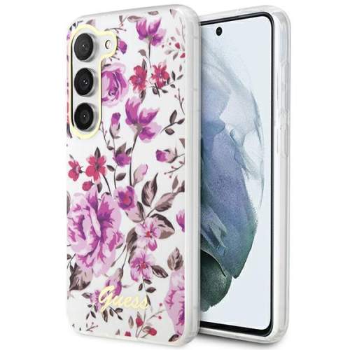 Guess GUHCS23SHCFWST hard silikonové pouzdro Samsung Galaxy S23 5G white Flower Collection
