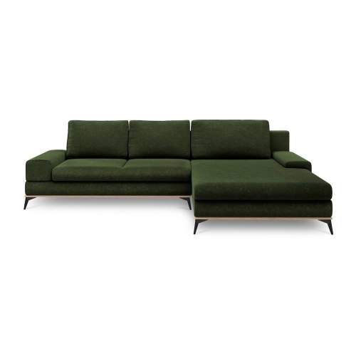 Lahvově zelená látková rozkládací rohová pohovka Windsor & Co Astre 315 cm, pravá