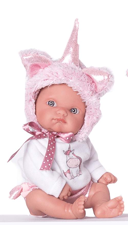 Antonio Juan 85105 Jednorožec růžový - realistická panenka miminko s celovinylovým tělem - 21 cm