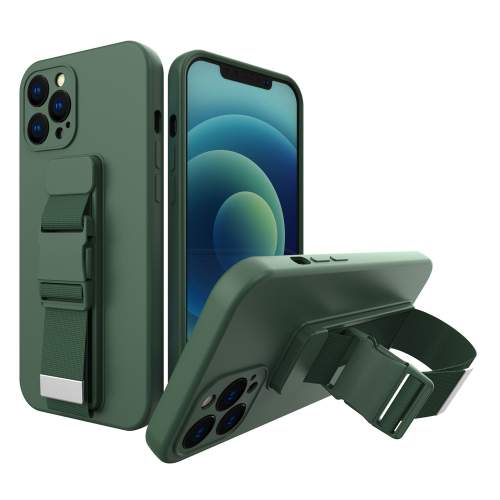 Silikonové pouzdro Sporty s popruhem na iPhone 12 Pro MAX 6.7" dark green