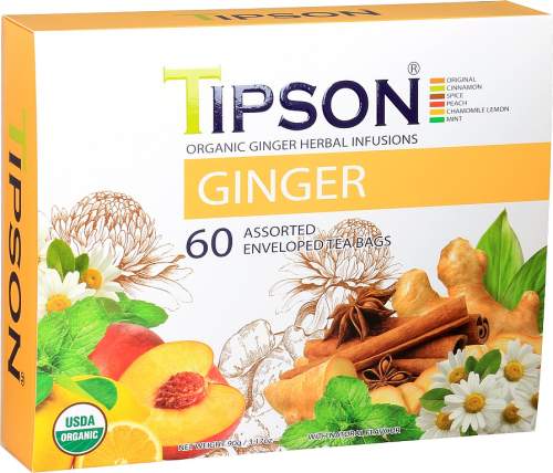 TIPSON Variace bylinných čajů se zázvorem a přírodním aroma BIO 60 sáčků