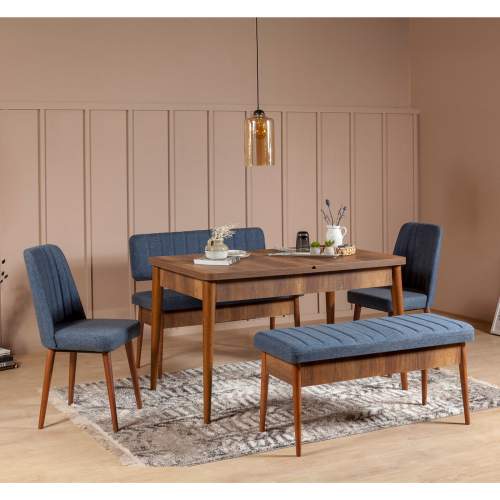 ASIR Jídelní set stůl, židle VINA ořech, modrá