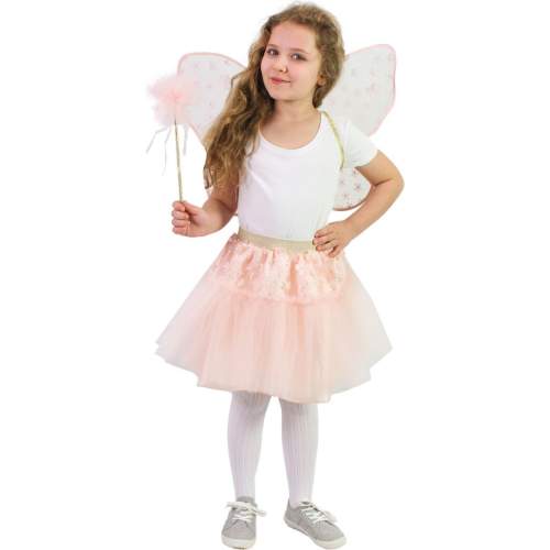 Rappa Dětský kostým TUTU sukně růžová květinová víla s hůlkou a křídly