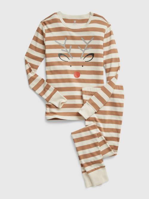 Hnědé dětské pruhované pyžamo GAP - 140