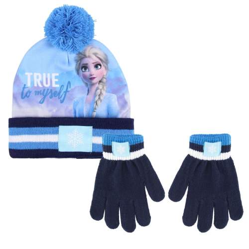 Disney dívčí modrý set čepice a rukavic Frozen II