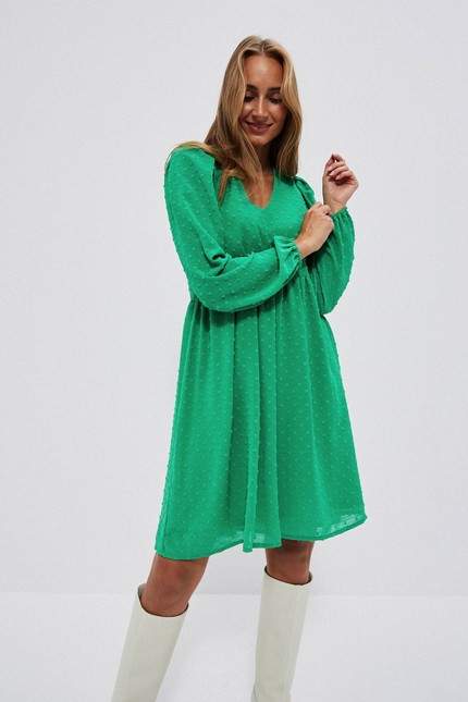 Šaty s nabíranými rukávy - zelené