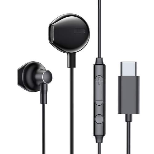 USB sluchátka do uší Joyroom typu C s dálkovým ovládáním a mikrofonem černá (JR-EC03 černá)