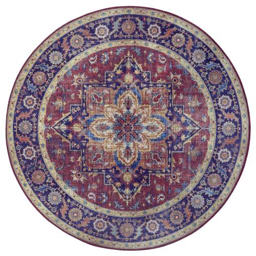Nouristan - Hanse Home koberce Kusový koberec Asmar  Plum/Red kruh - 160x160 (průměr) kruh cm Modrá, Střední (80x160 - 164x240), Syntetický (umělý)