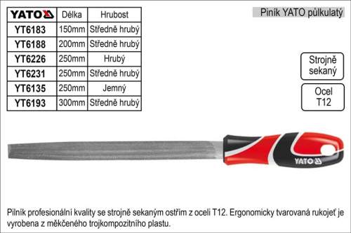 YATO Pilník zámečnický půlkulatý jemný 250 mm