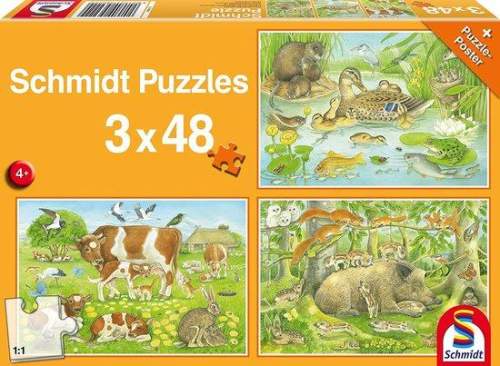 SCHMIDT Puzzle Zvířecí rodinky 3x48 dílků