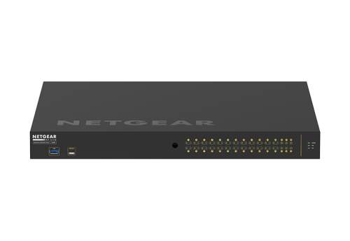 NETGEAR AV Line M4250-26G4XF-PoE+ - Přepínač - L3 - řízený - 24 x 10/100/1000 (PoE+) + 2 x 10/100/1000 + 4 x 1 Gigabit / 10 Gigabit SFP+ - proudění vzduchu ze strany na stranu - Lze montovat do rozvaděče - PoE+ (480 W), GSM4230PX-100EUS