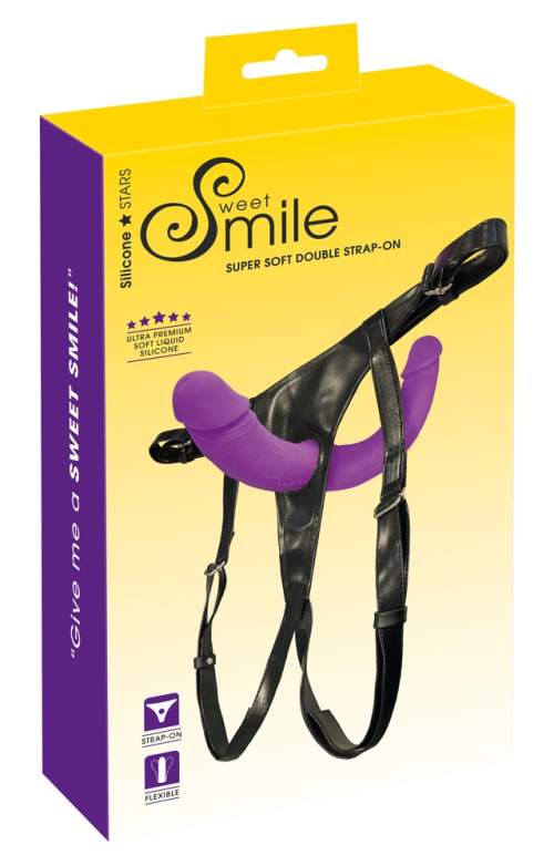 Sweet Smile Super Soft Double Strap-On (Purple), připínací penis pro ni