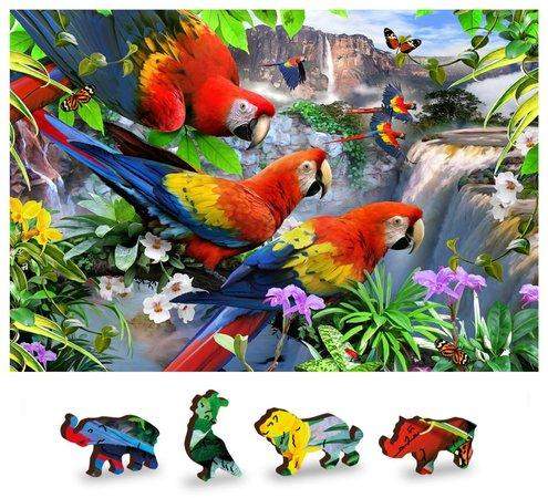 WOODEN CITY Dřevěné puzzle Ostrov papoušků 2v1, 75 dílků EKO