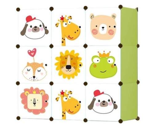 Modulační skříň/regál na hračky Eco Toys zvířátka - bílá/zelená