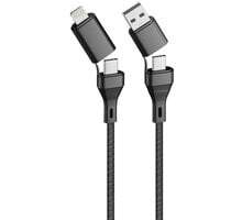 Datový kabel Forever Core 4v1 USB-A+USB-C/USB-C+Lightning 1,2m 3A černý